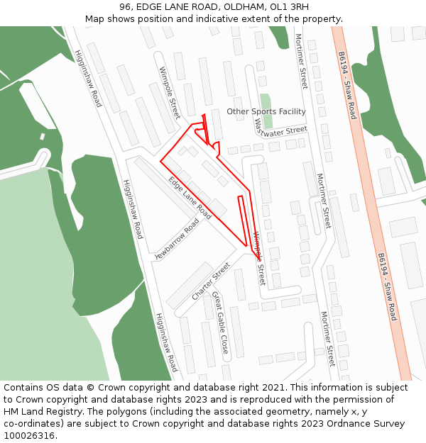 96, EDGE LANE ROAD, OLDHAM, OL1 3RH: Location map and indicative extent of plot