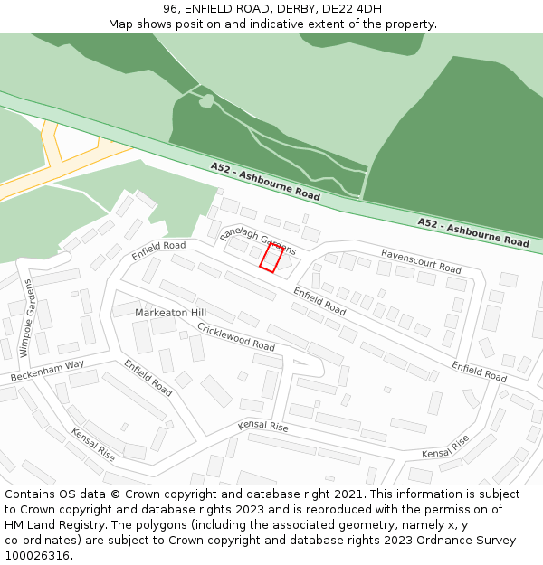 96, ENFIELD ROAD, DERBY, DE22 4DH: Location map and indicative extent of plot