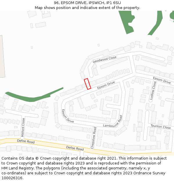 96, EPSOM DRIVE, IPSWICH, IP1 6SU: Location map and indicative extent of plot