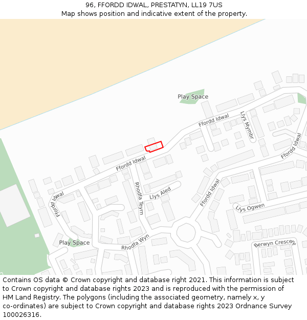 96, FFORDD IDWAL, PRESTATYN, LL19 7US: Location map and indicative extent of plot