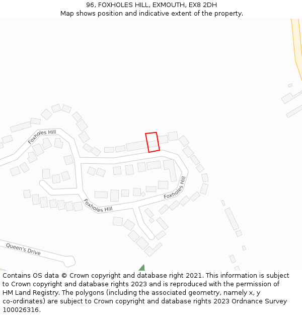 96, FOXHOLES HILL, EXMOUTH, EX8 2DH: Location map and indicative extent of plot