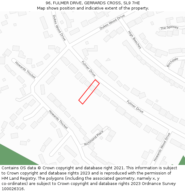 96, FULMER DRIVE, GERRARDS CROSS, SL9 7HE: Location map and indicative extent of plot