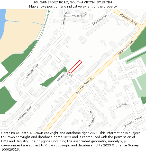 96, GAINSFORD ROAD, SOUTHAMPTON, SO19 7BA: Location map and indicative extent of plot