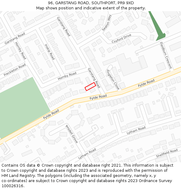 96, GARSTANG ROAD, SOUTHPORT, PR9 9XD: Location map and indicative extent of plot