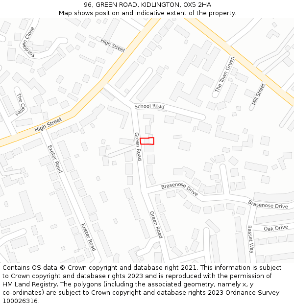 96, GREEN ROAD, KIDLINGTON, OX5 2HA: Location map and indicative extent of plot