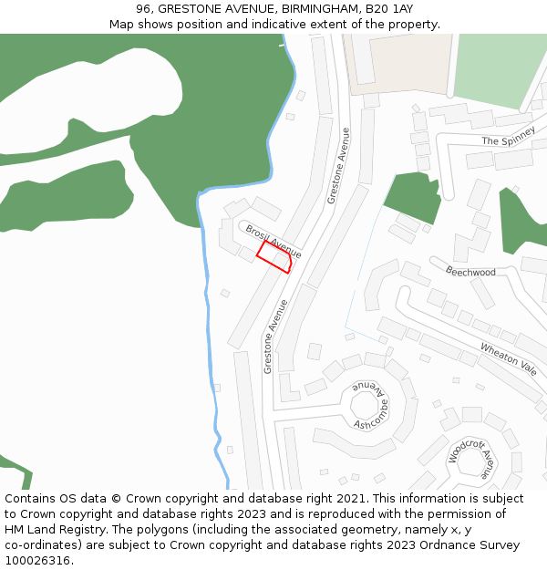 96, GRESTONE AVENUE, BIRMINGHAM, B20 1AY: Location map and indicative extent of plot
