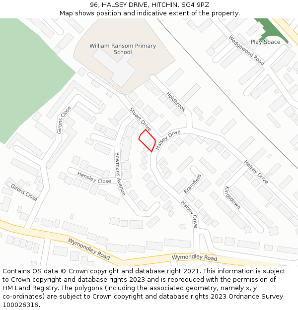 96, HALSEY DRIVE, HITCHIN, SG4 9PZ: Location map and indicative extent of plot