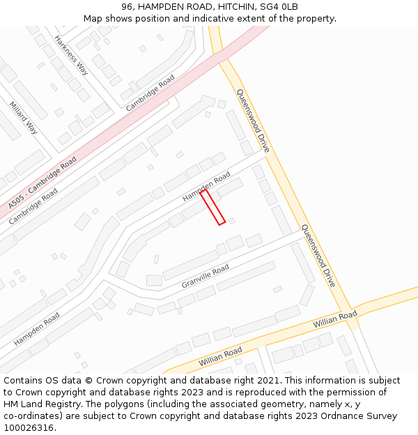 96, HAMPDEN ROAD, HITCHIN, SG4 0LB: Location map and indicative extent of plot