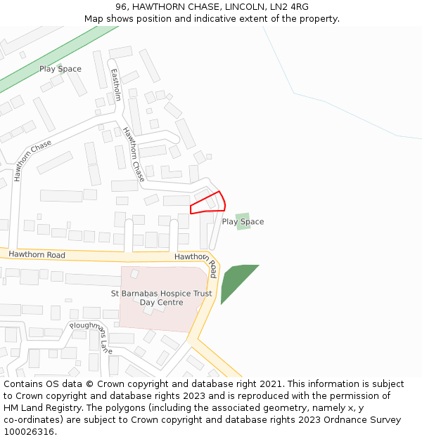 96, HAWTHORN CHASE, LINCOLN, LN2 4RG: Location map and indicative extent of plot