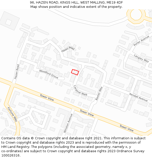 96, HAZEN ROAD, KINGS HILL, WEST MALLING, ME19 4DF: Location map and indicative extent of plot