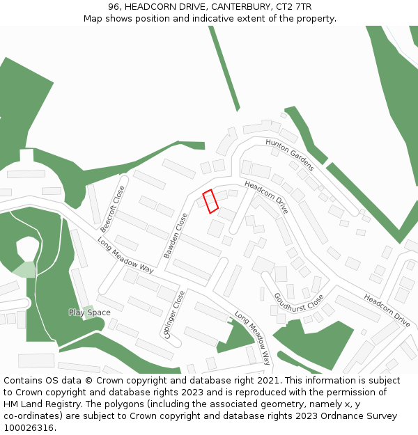 96, HEADCORN DRIVE, CANTERBURY, CT2 7TR: Location map and indicative extent of plot