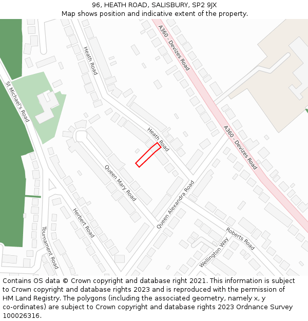 96, HEATH ROAD, SALISBURY, SP2 9JX: Location map and indicative extent of plot