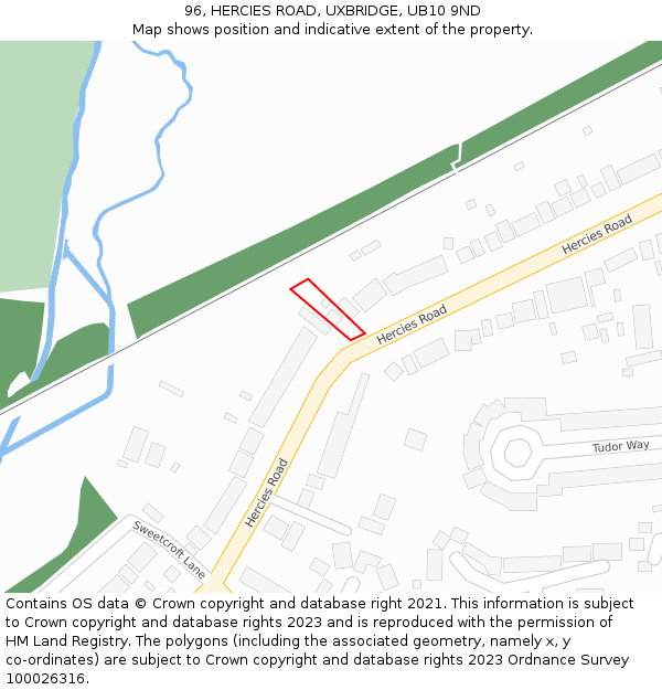 96, HERCIES ROAD, UXBRIDGE, UB10 9ND: Location map and indicative extent of plot