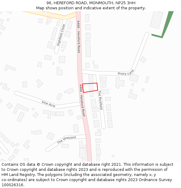 96, HEREFORD ROAD, MONMOUTH, NP25 3HH: Location map and indicative extent of plot