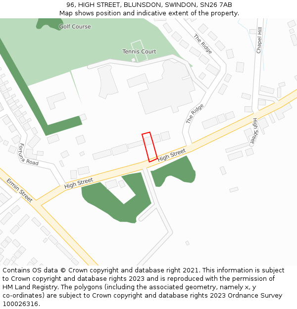 96, HIGH STREET, BLUNSDON, SWINDON, SN26 7AB: Location map and indicative extent of plot