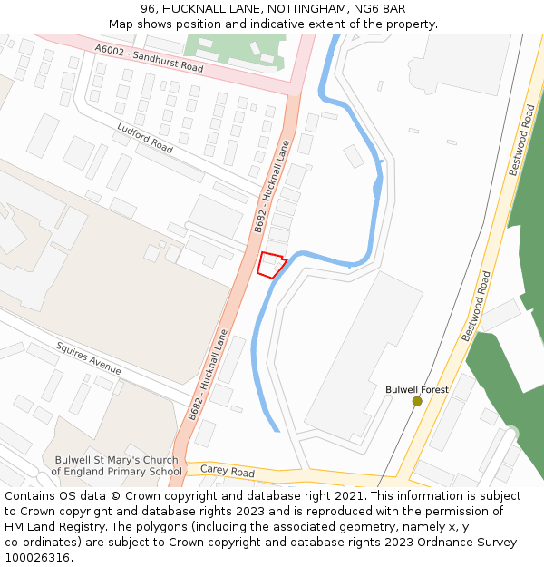 96, HUCKNALL LANE, NOTTINGHAM, NG6 8AR: Location map and indicative extent of plot