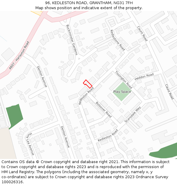96, KEDLESTON ROAD, GRANTHAM, NG31 7FH: Location map and indicative extent of plot