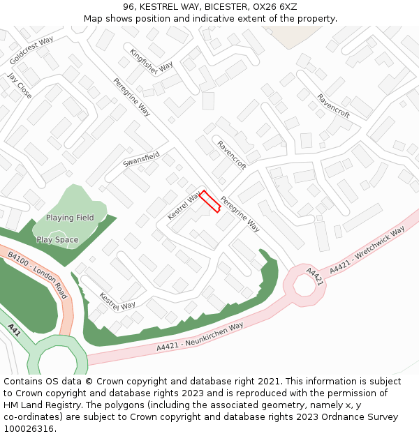 96, KESTREL WAY, BICESTER, OX26 6XZ: Location map and indicative extent of plot