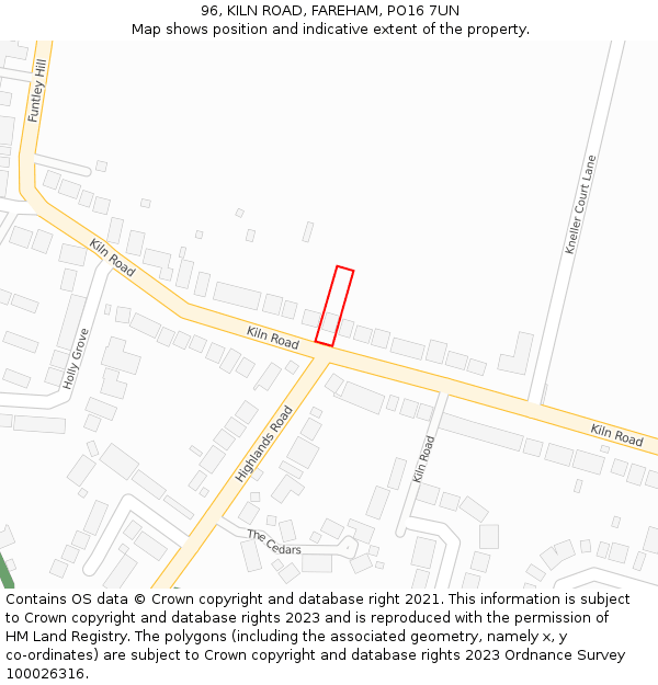 96, KILN ROAD, FAREHAM, PO16 7UN: Location map and indicative extent of plot