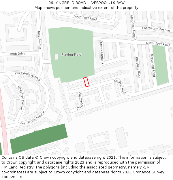 96, KINGFIELD ROAD, LIVERPOOL, L9 3AW: Location map and indicative extent of plot