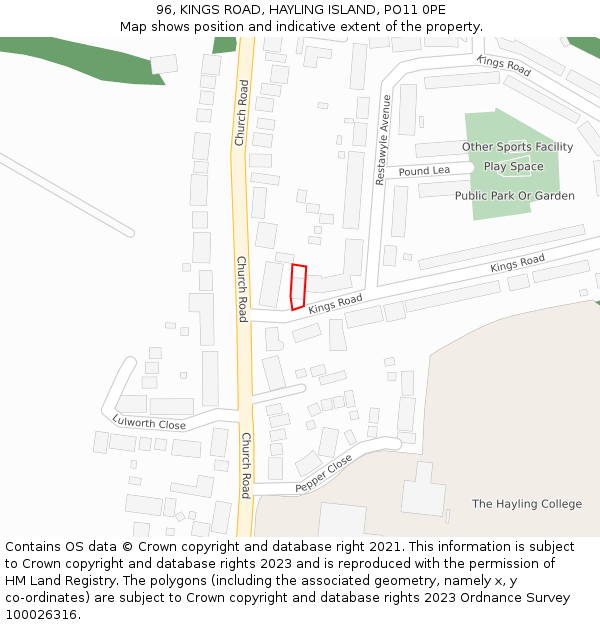 96, KINGS ROAD, HAYLING ISLAND, PO11 0PE: Location map and indicative extent of plot