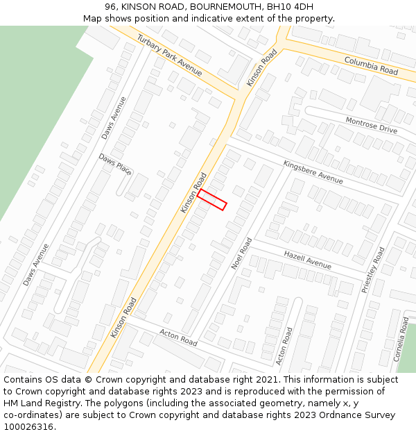 96, KINSON ROAD, BOURNEMOUTH, BH10 4DH: Location map and indicative extent of plot