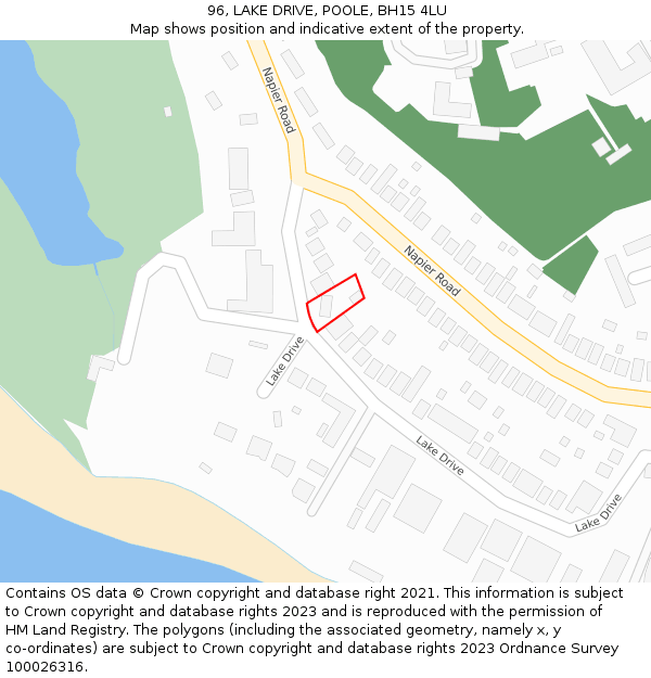 96, LAKE DRIVE, POOLE, BH15 4LU: Location map and indicative extent of plot