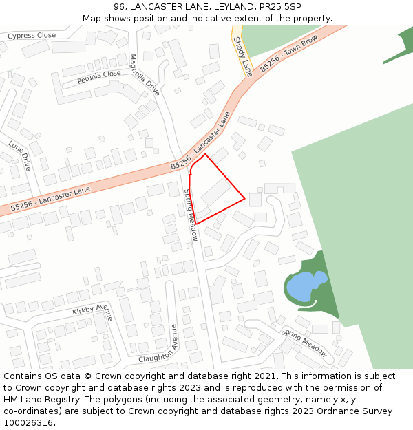 96, LANCASTER LANE, LEYLAND, PR25 5SP: Location map and indicative extent of plot