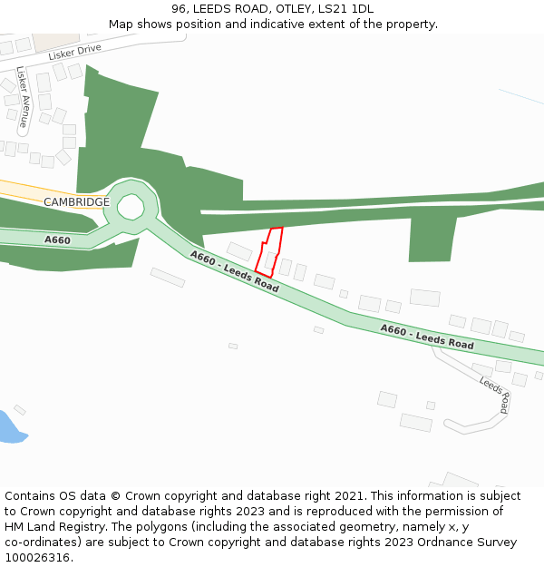 96, LEEDS ROAD, OTLEY, LS21 1DL: Location map and indicative extent of plot