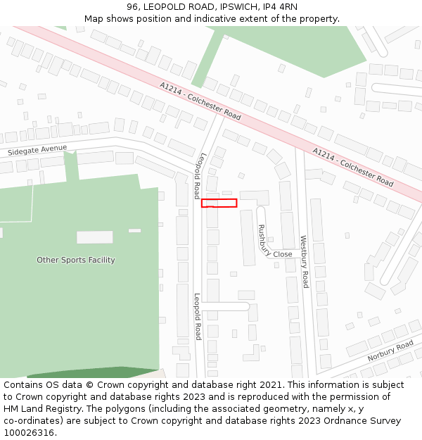 96, LEOPOLD ROAD, IPSWICH, IP4 4RN: Location map and indicative extent of plot