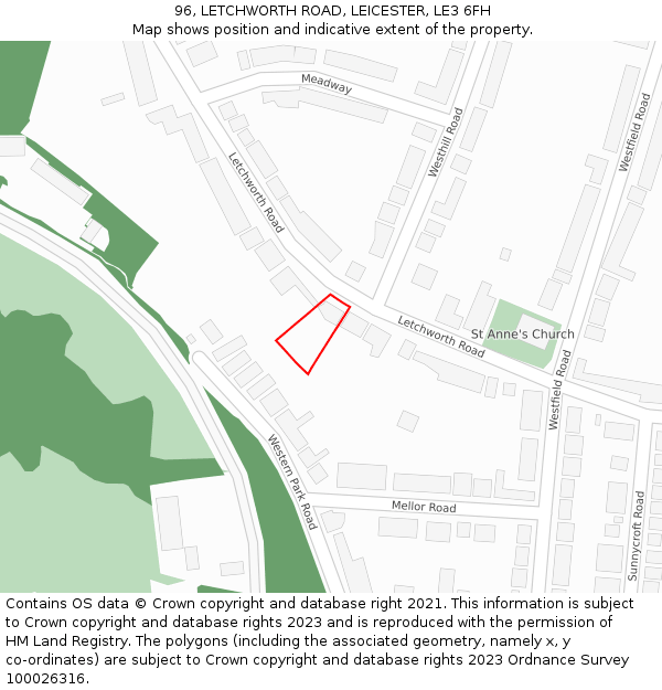 96, LETCHWORTH ROAD, LEICESTER, LE3 6FH: Location map and indicative extent of plot