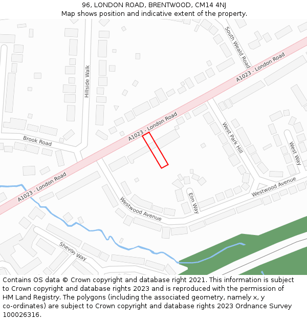 96, LONDON ROAD, BRENTWOOD, CM14 4NJ: Location map and indicative extent of plot