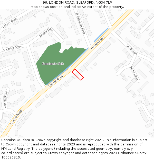 96, LONDON ROAD, SLEAFORD, NG34 7LP: Location map and indicative extent of plot