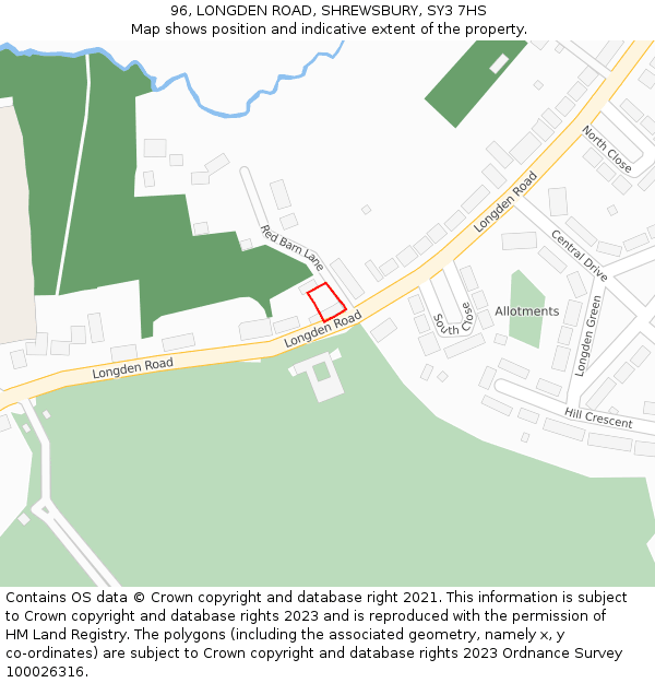 96, LONGDEN ROAD, SHREWSBURY, SY3 7HS: Location map and indicative extent of plot