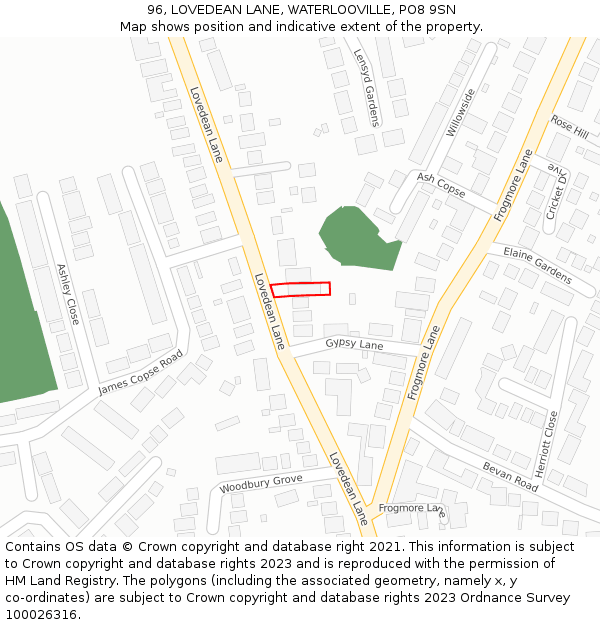 96, LOVEDEAN LANE, WATERLOOVILLE, PO8 9SN: Location map and indicative extent of plot