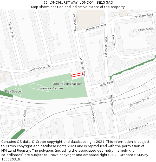 96, LYNDHURST WAY, LONDON, SE15 5AQ: Location map and indicative extent of plot