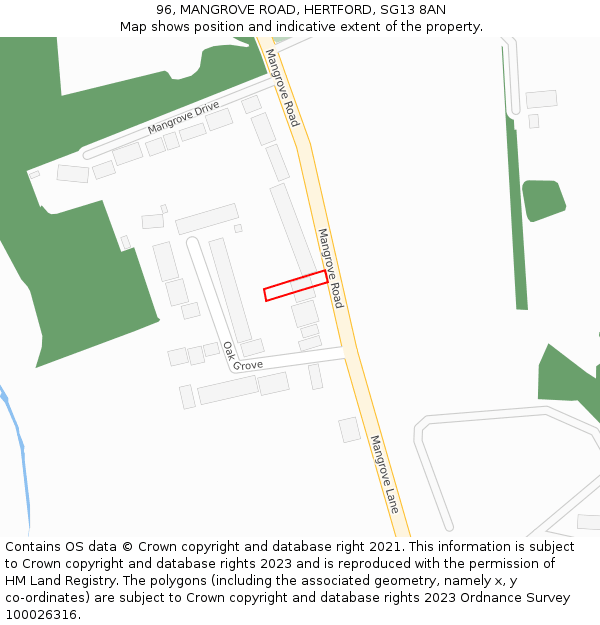 96, MANGROVE ROAD, HERTFORD, SG13 8AN: Location map and indicative extent of plot