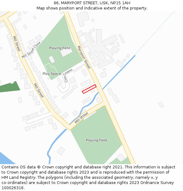 96, MARYPORT STREET, USK, NP15 1AH: Location map and indicative extent of plot