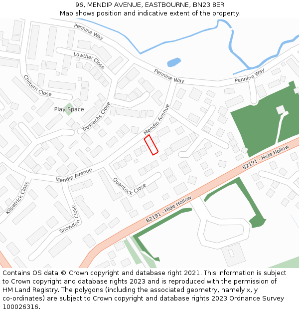 96, MENDIP AVENUE, EASTBOURNE, BN23 8ER: Location map and indicative extent of plot