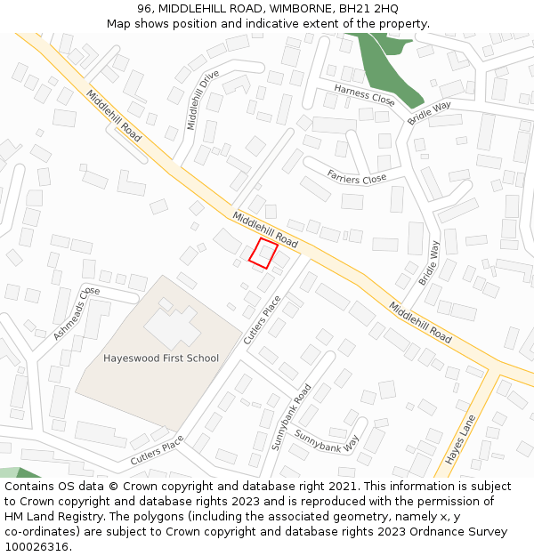 96, MIDDLEHILL ROAD, WIMBORNE, BH21 2HQ: Location map and indicative extent of plot