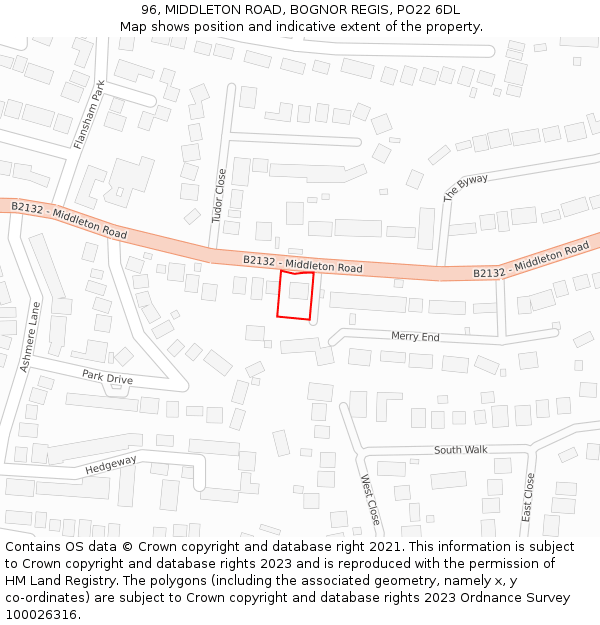 96, MIDDLETON ROAD, BOGNOR REGIS, PO22 6DL: Location map and indicative extent of plot