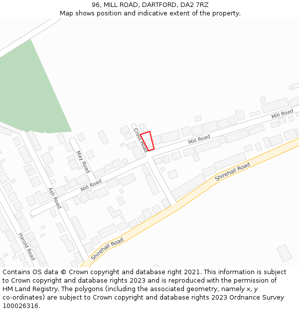 96, MILL ROAD, DARTFORD, DA2 7RZ: Location map and indicative extent of plot