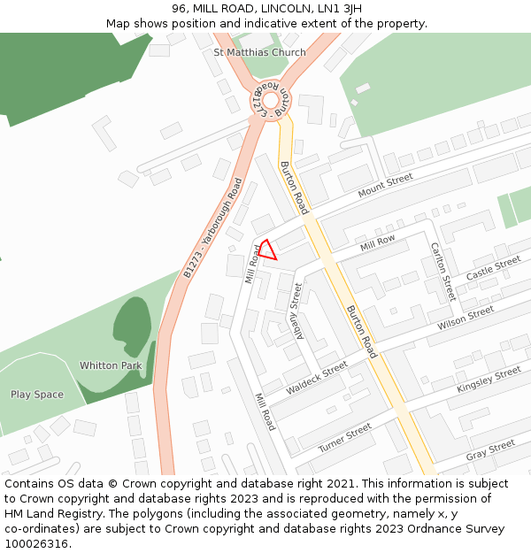 96, MILL ROAD, LINCOLN, LN1 3JH: Location map and indicative extent of plot
