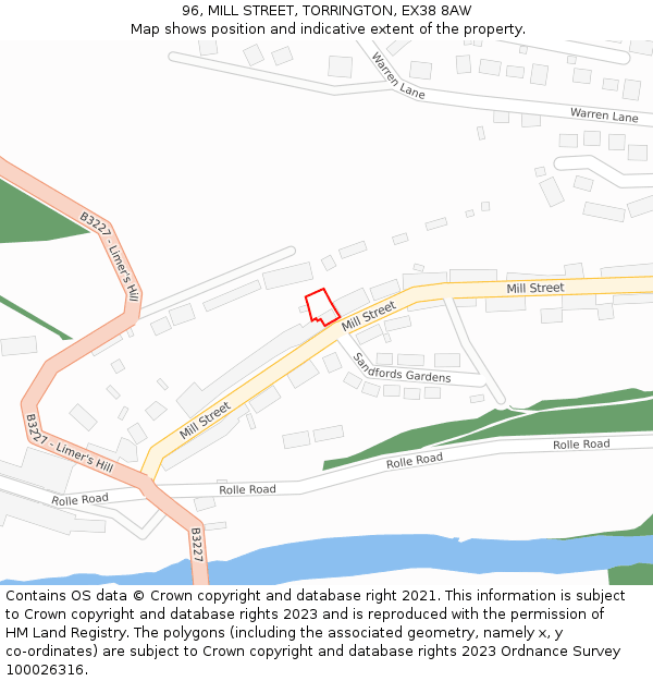 96, MILL STREET, TORRINGTON, EX38 8AW: Location map and indicative extent of plot