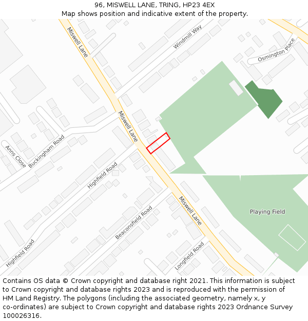 96, MISWELL LANE, TRING, HP23 4EX: Location map and indicative extent of plot