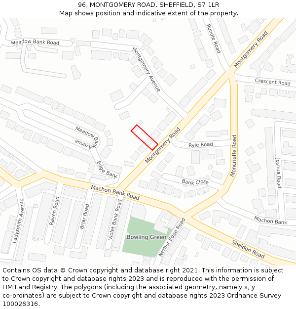 96, MONTGOMERY ROAD, SHEFFIELD, S7 1LR: Location map and indicative extent of plot