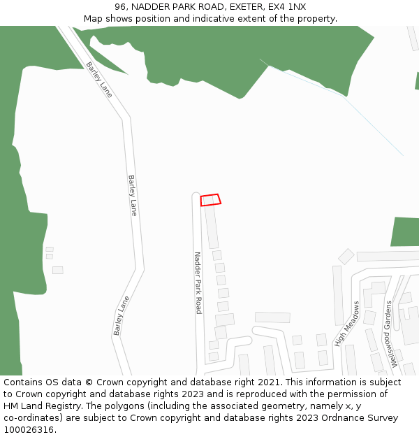 96, NADDER PARK ROAD, EXETER, EX4 1NX: Location map and indicative extent of plot