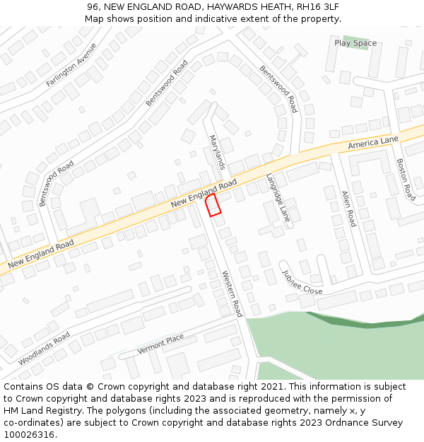 96, NEW ENGLAND ROAD, HAYWARDS HEATH, RH16 3LF: Location map and indicative extent of plot