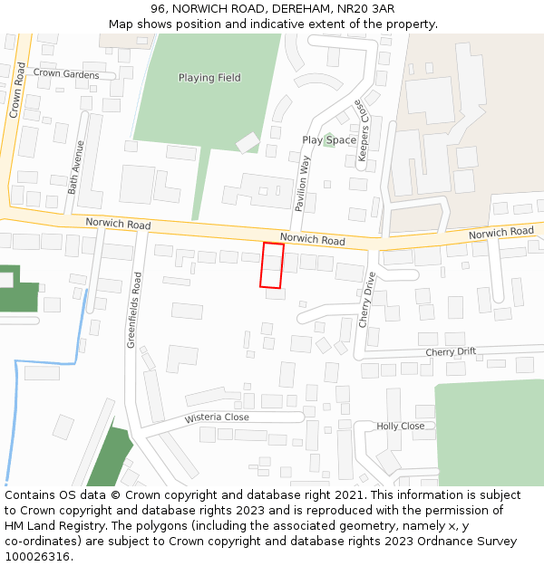 96, NORWICH ROAD, DEREHAM, NR20 3AR: Location map and indicative extent of plot