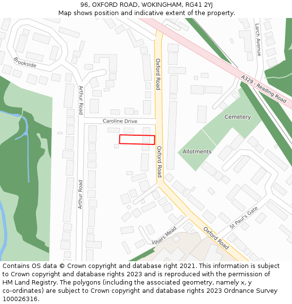 96, OXFORD ROAD, WOKINGHAM, RG41 2YJ: Location map and indicative extent of plot